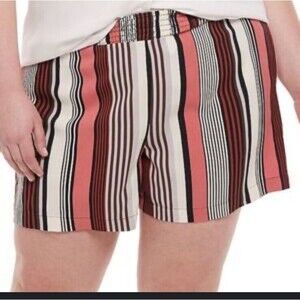 EVRI Pull-On Striped Shorts with Pockets Smocked Elastic Waist Plus Size 1X